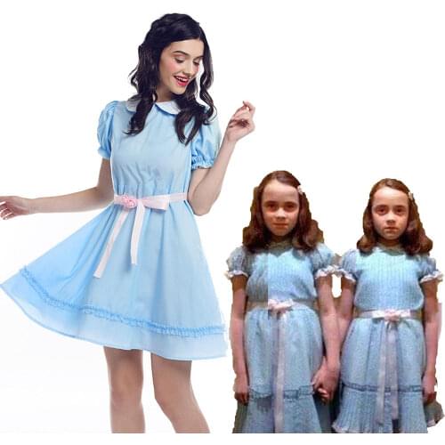 Adult Kids The Shining Grady Twin Lisa and Louise Girl Party Lolita Dress Cosplay Costume Halloween