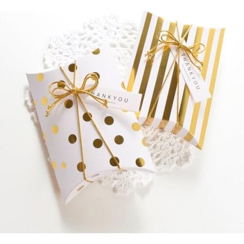 10PCS/lot Bronzing Candy Box Pillow Shape Gift Paper Jewelry Packaging Boxes Wedding Favor Birthday Party Sweets Cookies Bags