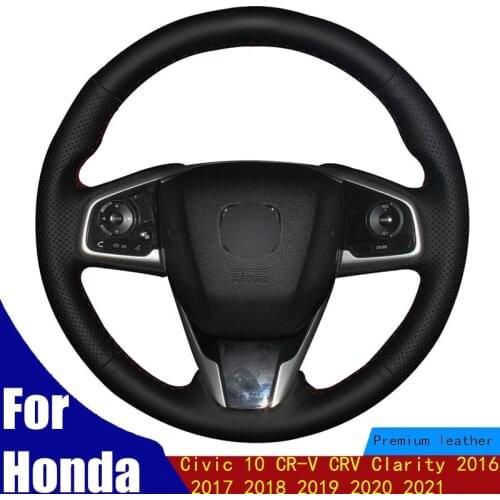 Car Steering Wheel Cover Black PU Faux Leather Hand-stitched For Honda Civic 10 CR-V CRV Clarity 2016 2017 2018 2019 2020 2021