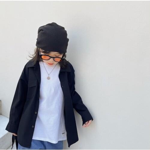 Childrens Shirt 2021 Autumn New Girls and Boys Japanese Style Loose Solid Color Tooling Long Sleeve Shirt Teenagers Shirt