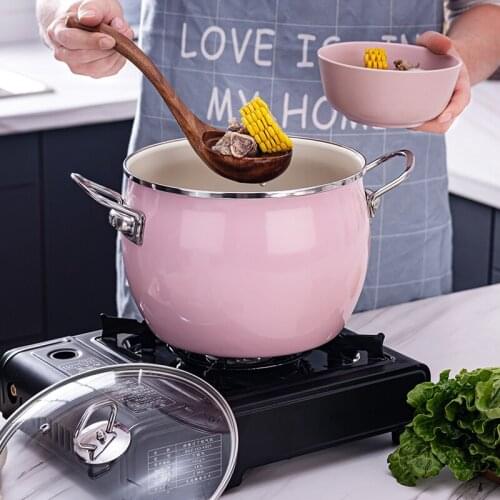 Home double ear induction cooker enamel soup pot large capacity smokeless non-stick pan fashion simple gas stove tableware