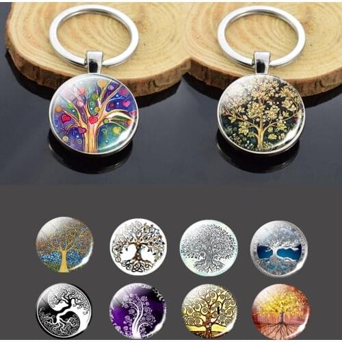 Celtic Tree of Life Keychain Life Tree Double Sided Keyring Key Holder Family Gift for Men Women Gustav Klimt Art Jewelry