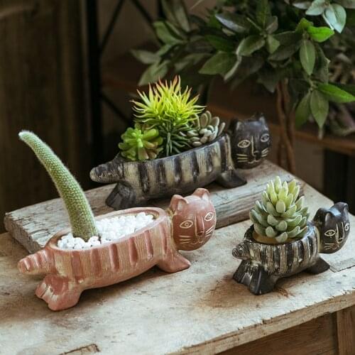 Cute Cat Model Concrete Mold Handmade Cement Flower Pot Decoration Balcony Garden Planting Succulent Green Creative Gift