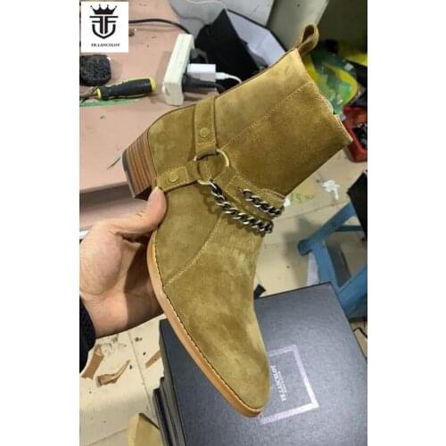 FR.LANCELOT 2020 New arrival men booties Ssliver chains Chelsea Boots uniq color Ankle Boots Mens fashion Boots