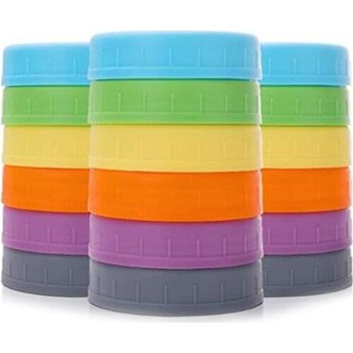 Hot 18Pcs Plastic Regular Mouth Mason Jar Lids for Ball, Kerr and More with Rings - Colored Plastic Storage Cap