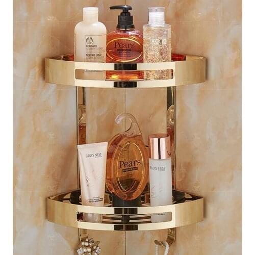 Hot sale Wall Mounted Gold Stainless Steel Bathroom Soap Dish Bath Shower Shelf Bath Shampoo Holder Basket Holder Corner shelf