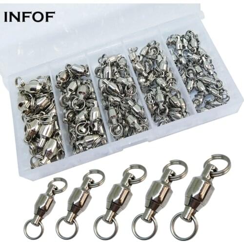INFOF 95-pieces Swivel Fishing Kit Ball Bearing Swivel with Split Rings #1/#2/#3/#4/#5 Fishing Swivels Connector Carp Hook Link