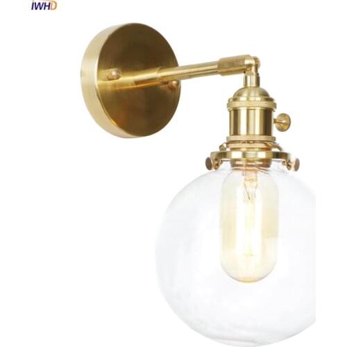 IWHD Nordic Copper Modern Wall Lamp Bedroom Cafe Bar Bathroom Mirror Light Glass Ball Wall Lights For Home Lighting Luminaire