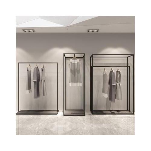 Wrought iron floor clothing store clothes display stand on the wall side hanging womens clothing store floor shelf
