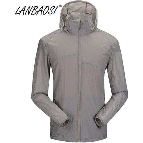 LANBAOSI Outdoor Sports Mens Hiking Jackets Hooded Waterproof Quick-Drying Sunscreen Traveling Trekking Fishing Coat Clothes