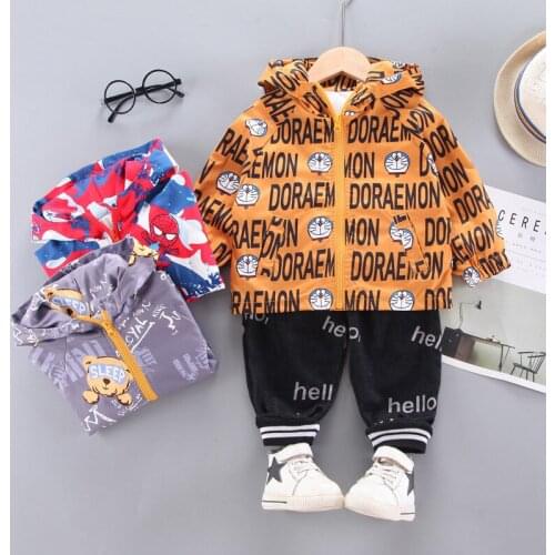 0-4 Years Spring Autumn Toddler Boys Clothing Set 2021 New Cool Fashion Cartoon Letter Hooded Jacket+ Pants Baby Kids Outfits