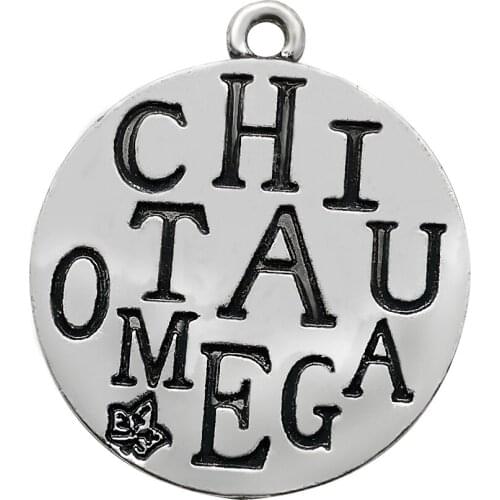 Metal CHI TAU OMEGA letter label round charm college Greek sisterhood society DIY jewelry pendant