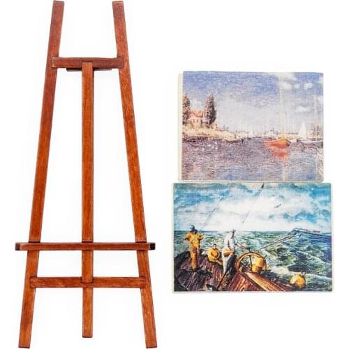Odoria 1:12 Miniature Wood Easel with 2Pcs Paintings Art Set Living Room Bedroom Home Dollhouse Accessories Doll House Decor