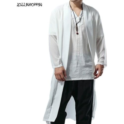 Mens Long Style Chiffon Shirt Long Sleeves New 2020 Summer Sun Protective Chinese Style Side Slit Open Placket Shirt For Men