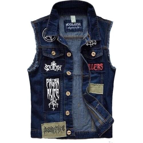 Mens Denim Jacket Classic Vintage Mens Sleeveless Jackets Patch Designs Punk Rock Style Ripped Cowboy Vests Multiple Styles