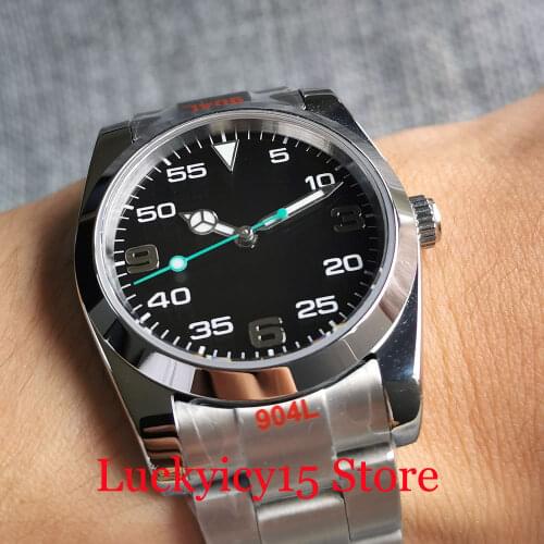 Steel 36mm Black NH35A Selfwinding Men Watch Green Second Hand Polish Bezel Glide Lock Oyster Bracelet Flat Sapphire Crystal