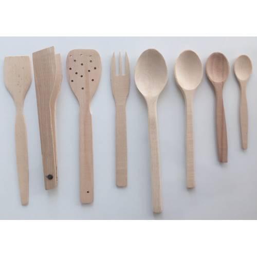 WOODEN SPOON SET-8 PIECE SET-WOODEN SPOON 4 SIZE (20-23-27-33)-SPATULA-TONG-FORK-PERFORATED SPATULAS