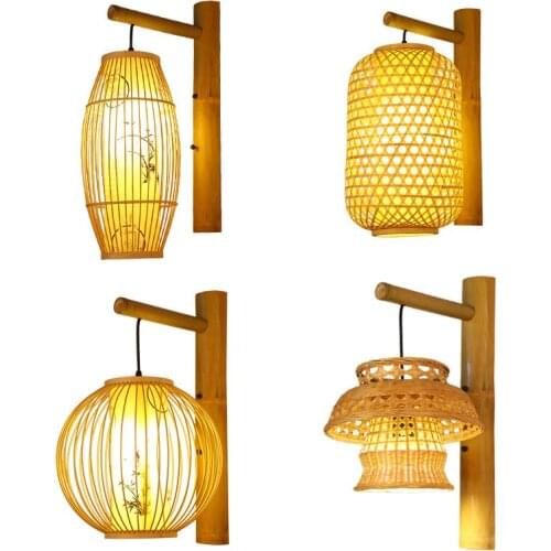 New Chinese Style Southeast Asian Bamboo art Bamboo Wall Lamp Teahouse Inn Porch Aisle Bedside Bedroom Lamps