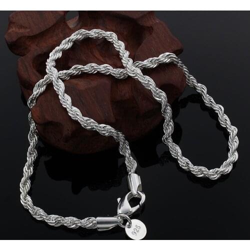 925 Sterling Silver Necklace 4mm Silver Chain Twisted Rope And Chain Men And Women Jewelry Gift