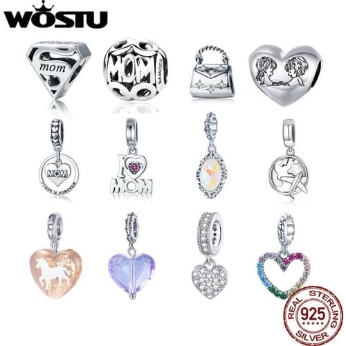 WOSTU Authentic 925 Sterling Silver Hot Sale Family Mom Charms Pendant Fit Bracelet Women Party Fashion DIY Jewelry Gift Making