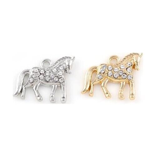 20PCS/lot 25x20mm (Gold,Silver Color) Rhinestones Horse Hang Pendant Charms DIY Accessory Fit For Magnetic Floating Locket