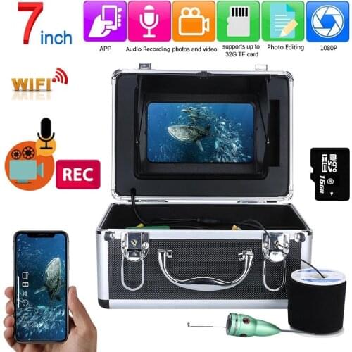 MAOTEWANG Fish Finder Underwater Fishing 1080P Camera Kit 7'' WIFI Wireless 16GB Video Recording DVR+15M/20M 6W IR/White Camera