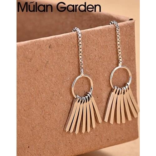 M&G Vintage Silver color Sector Earrings Thread Through Fashion Ear Lines Long Tassel Jewelry Simple Geometric Female Gifts