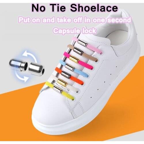 1 Pair Elastic Shoelaces Flat No Tie Shoe laces Fashion Fast Metal Lock Shoelace Kids Adult Sneakers Safety Lazy Laces Unisex