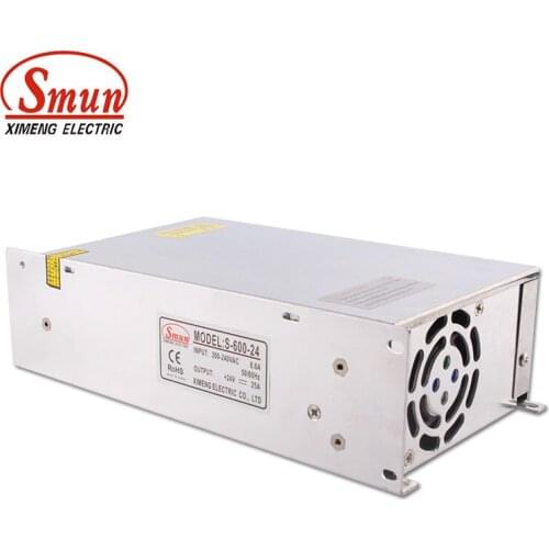 SMUN S-600-24 110V/220VAC to 600W 24V 25A Single Output Switching Mode Power Supply AC-DC LED Driver Transformer