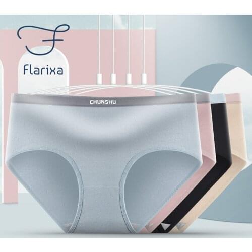 Flarixa 3Pcs Womens Cotton Panties Seamless Mid Waist Antibacterial Briefs Comfortable Girls Shorts Breathable Ladies Lingerie