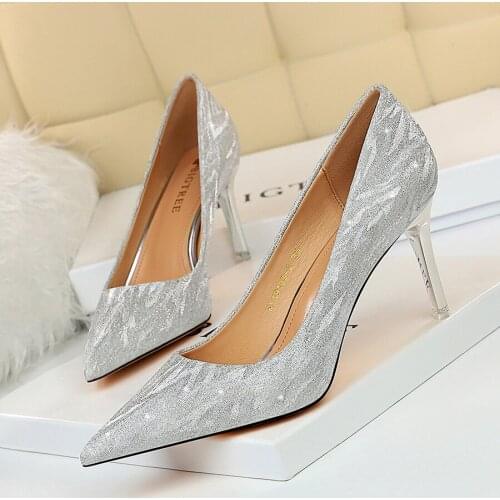 BIGTREE Woman Glitter High Heels Sequins Scarpins Pumps Female Silver Gold Escarpins Lady Party Wedding Scarpins Talons Shoes