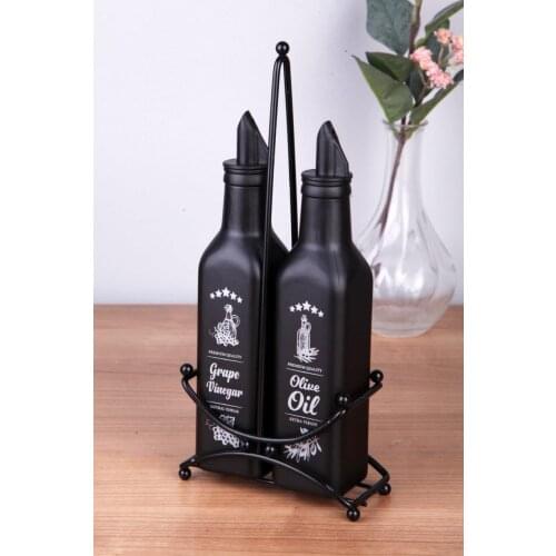 Vipgross 2 Pcs Oiler Set With Metal Stand Kitchen Mother Spice Set Salt Shaker Pepper Shaker Tableware Wood Bamboo