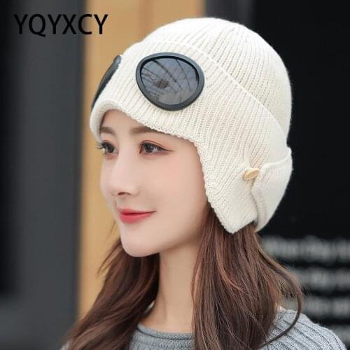 YQYXCY Winter Hats For Women Men Unisex Girls Boys Ear Flaps Protect Beanie with Glasses Knitted Cap Casual Ladies Thicken