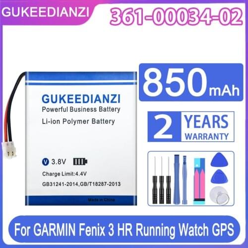 GUKEEDIANZI Replacement Battery 361-00034-02 850mAh For GARMIN Fenix 3 HR Running Watch GPS