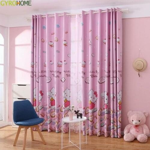GYC2370 Blackout Curtain for Living Room Cartoon Cute Cat Printed Drapes Girl Children Bedroom Sheer Tulle Window Decoration