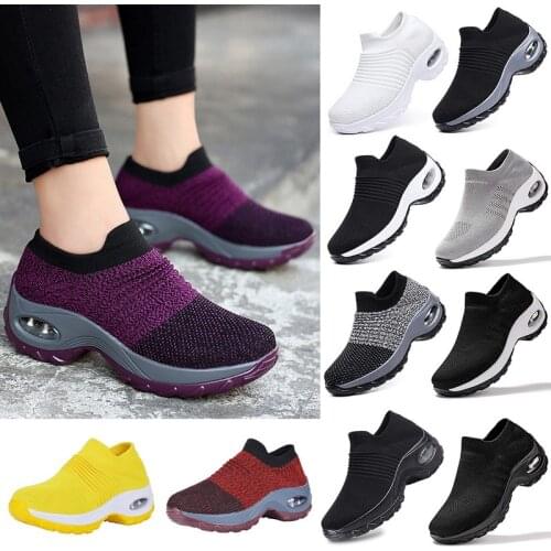 Women Walking Shoes Running and Jogging Breatnable Jersey Shoes Way Platform Slip-on Sneaker Air Pillow Gym Mens Dance Shoes