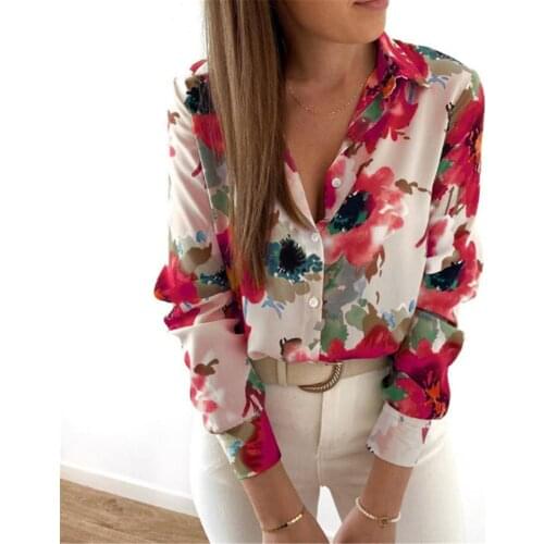 Womens Casual Flower Print Shirts 2021 Autumn Office Ladies Lapel Long Sleeve Shirts Loose Tops Korean Clothing Ropa Mujer