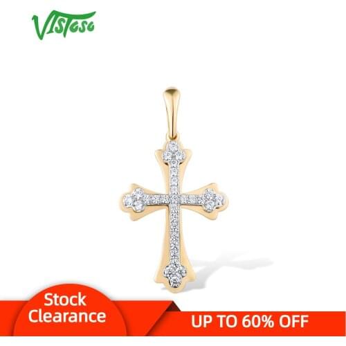 VISTOSO Pure 9K 375 Yellow Gold Sparkling White CZ Cross Pendants For Women Elegant Gift Anniversary Trendy Fine Jewelry