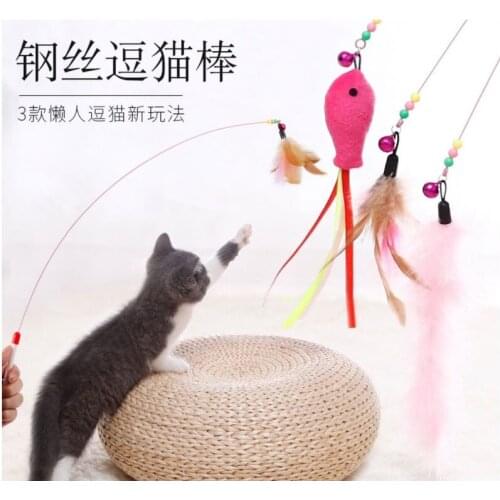 Kitten Feather Wands,Interactive Cat Teaser Toys,Elasticity Steel Wire Cat Wand Toy,High Tough Teaser Tail Bird Toys Play Chase