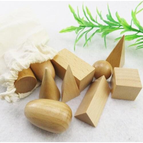 10Pc Wooden Geometric Shapes Montessori Puzzle Building Blocks Early Learning Educational Game Toy Teaching Kit Baby Toddler Toy