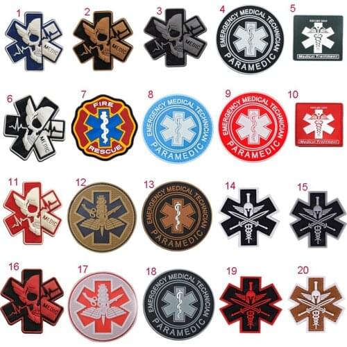 20Styles PVC Medical Patch First Aid Medic Red Cross Paramedic STAR EMT ARMY Tactical EMS Badge Multicam Patches for Clothing