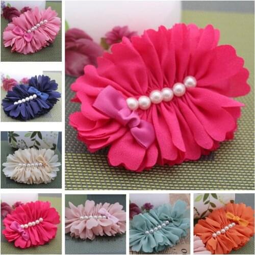 200pcs/lot 7Colors Vintage Bright Pearl Button Hair Flower For Children Accessories Chic Artificial Fabric Flowers For Headbands