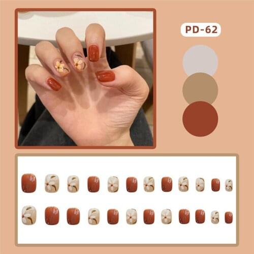 24pcs Orange Citrus Petals Wear Short Paragraph Fashion Manicure Patch False Nails Save Time Wearable Nail Patch MH88