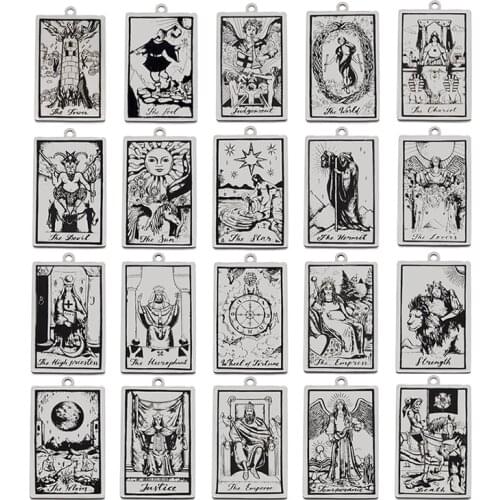5pcs/Lot Tarot Cards Pendant Vintage 100% Stainless Steel Jewelry Tarot Good Luck Amulet The Major Arcana Charms Pendant Jewelry