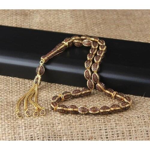 925 Sterling Silver Rosary Red Zircone Stone Tasbih Special Design Islamic Gift, Masterwork Muslim Prayer Beads 33 Piece