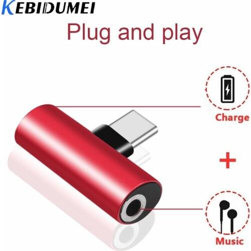 Kebidumei 2 in 1 Type C to 3.5mm Earphone Jack Charging Converter USB Type-C Audio Adapter for Xiaomi 6 Huawei P10 Mate 20