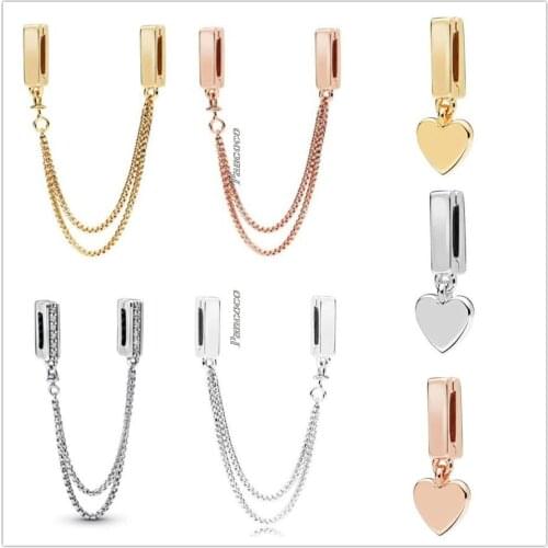 Authentic 925 Sterling Silver Reflexions Sparkling Safety Chain Clip Stopper Charm Fit Pandora Women Bracelet & Necklace Jewelry