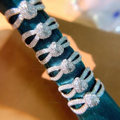 Aazuo 100% 18K Original White Gold Au750 Real Diamond 0.42CT Chic X Rings For Lady Anniversary Simple Style Eternal Fine Jewelry