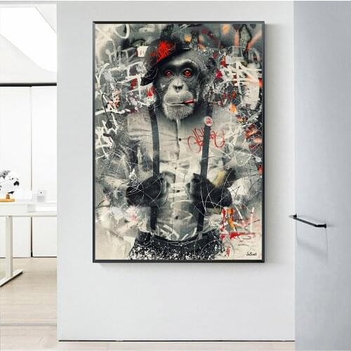 Smoking Monkey In Suit Graffiti Wall Art Poster And Prints Funny Animal Canvas Painting On Wall Picture For Room Decoration