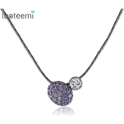 LUOTEEMI Tiny Purple AAA Cubic Zirconia Inlay Pendant Choker Necklaces For Women Charm Jewellery Accessories Gift Bijoux